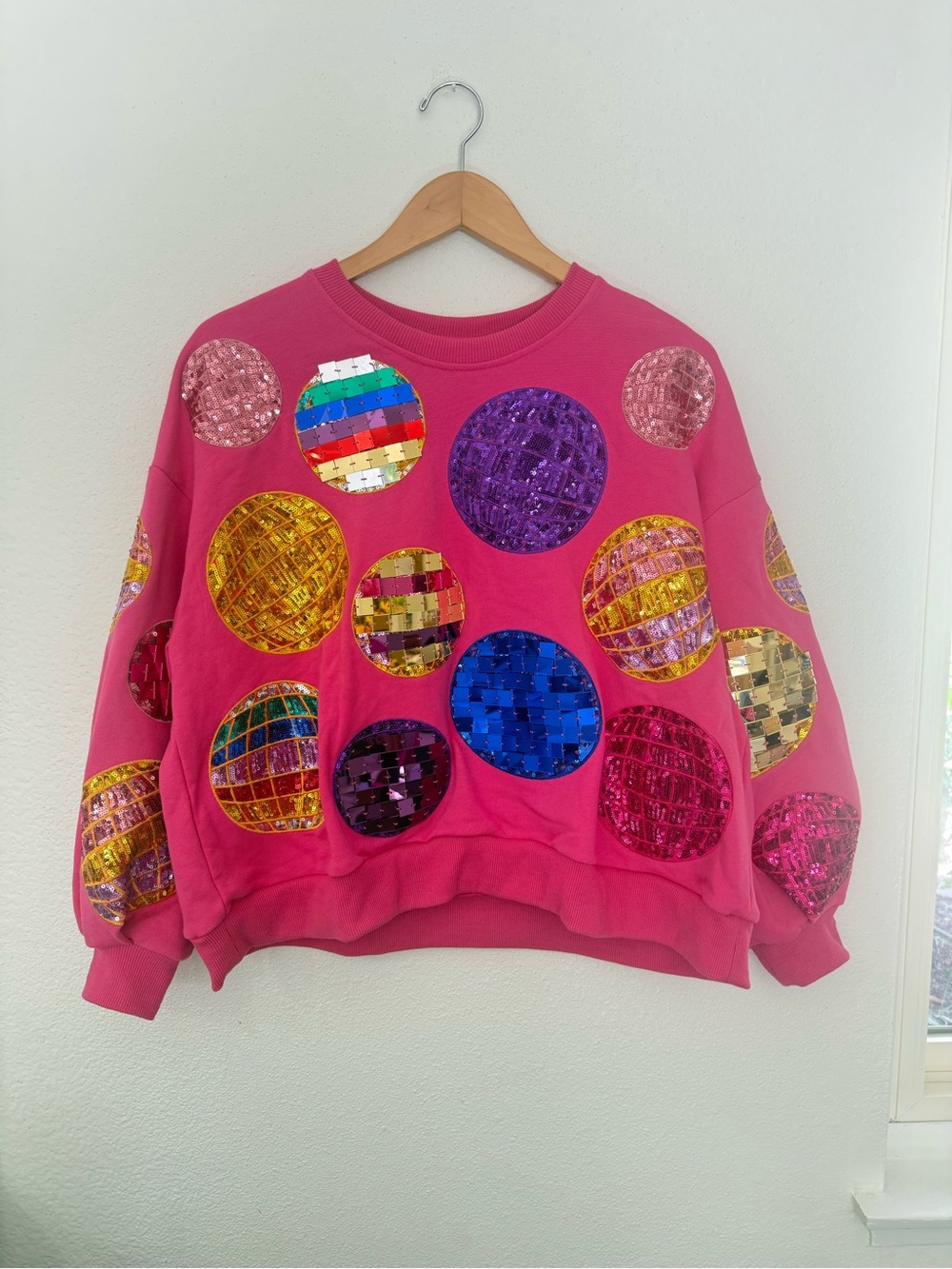 Queen of Sparkles Disco Ball Sweatshirt Pink & Multicolor Small